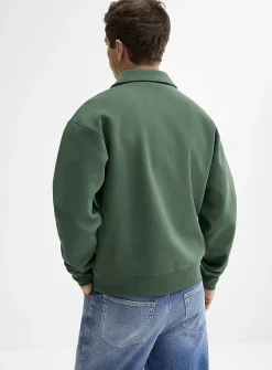Zipped polo-collar structured jersey sweatshirt