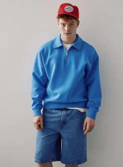 Zipped polo-collar structured jersey sweatshirt