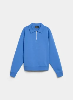 Zipped polo-collar structured jersey sweatshirt