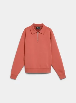 Zipped polo-collar structured jersey sweatshirt