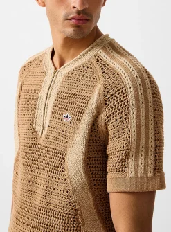 Zippered collar openwork knit soccer jersey