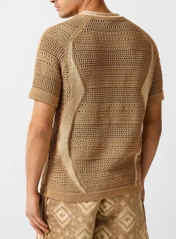 Zippered collar openwork knit soccer jersey