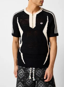Zippered collar openwork knit soccer jersey