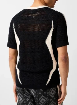 Zippered collar openwork knit soccer jersey