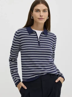 Zippered collar striped sweater