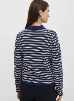 Zippered collar striped sweater