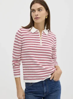 Zippered collar striped sweater