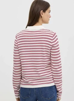 Zippered collar striped sweater