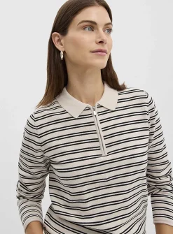 Zippered collar striped sweater