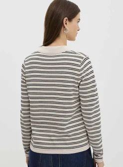 Zippered collar striped sweater