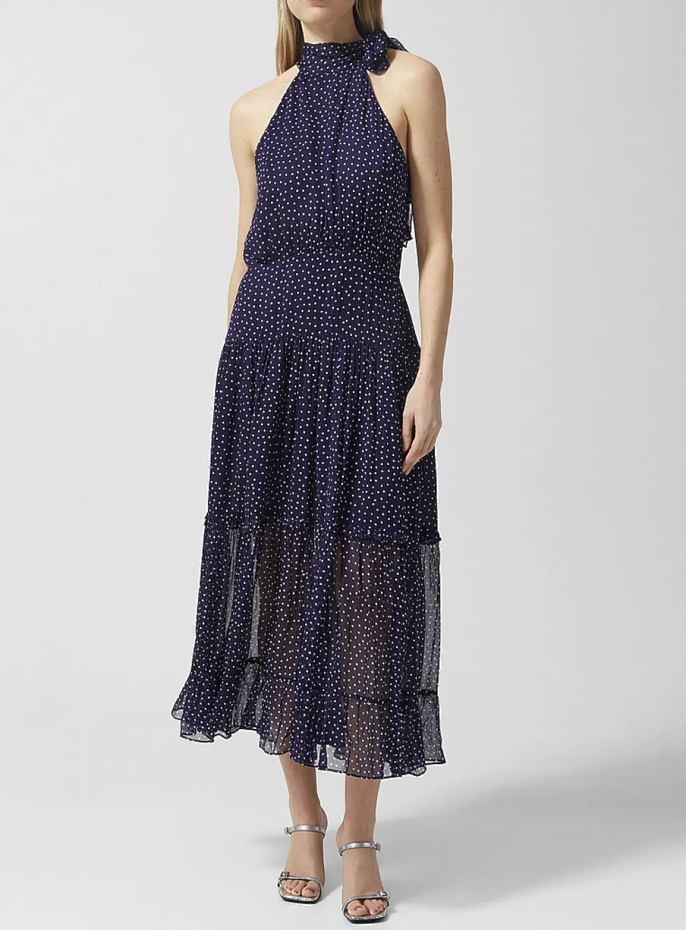 Abi polka dot scarf-neck chiffon dress