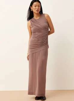Asymmetrical ruched-waist micromesh cami