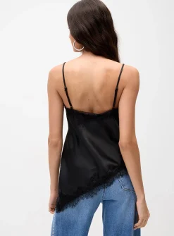 Asymmetrical satin and lace cami