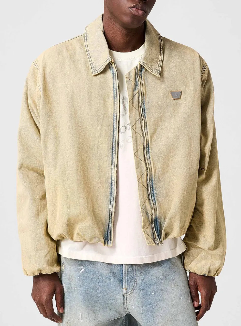Beige washed denim jacket