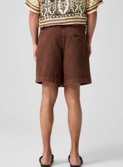 Belted brown denim short