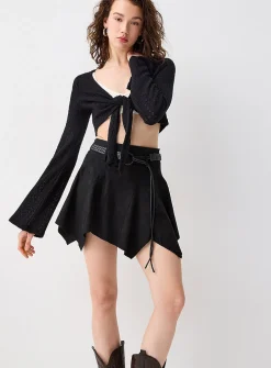 Belted faux-suede miniskirt