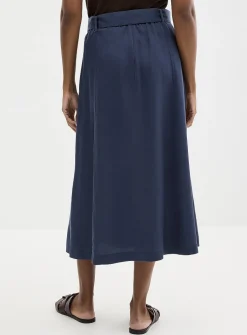 Belted flowy lyocell flared skirt