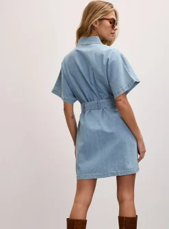 Belted lightweight denim shirtdress
