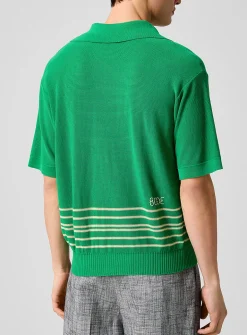 Bentgrass striped knit Johnny collar polo shirt