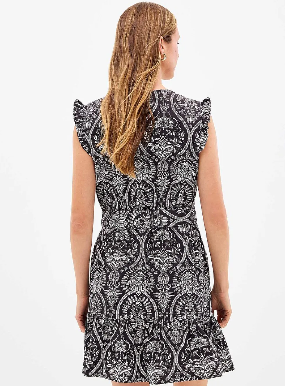 Blac-and-white rococo ruffled dress