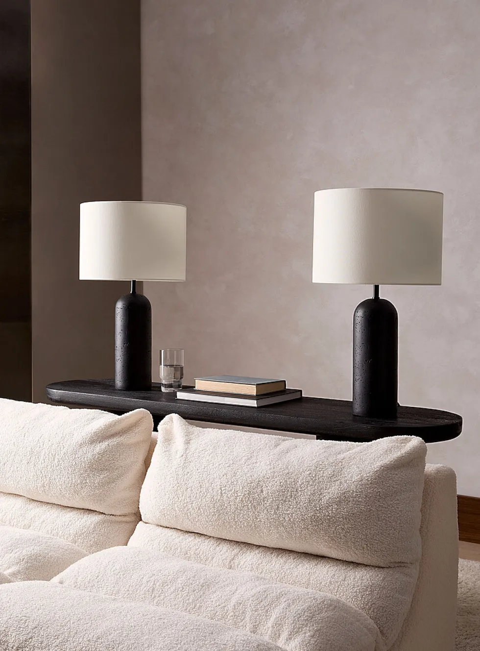 Black resin base table lamps