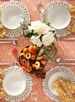 Blooming orange touch of linen tablecloth