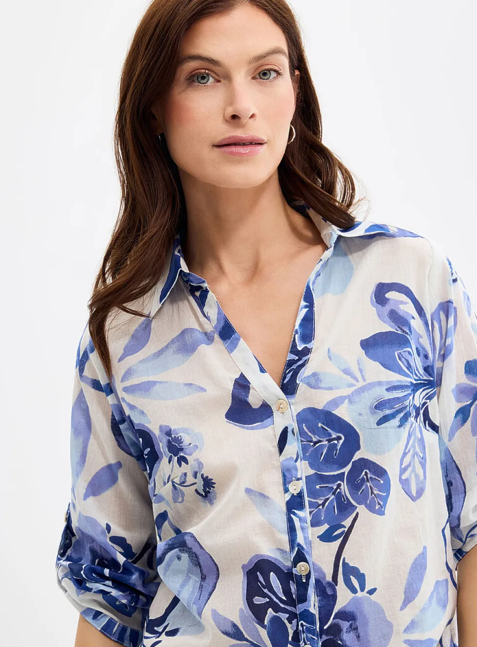 Blue flower loose voile shirt