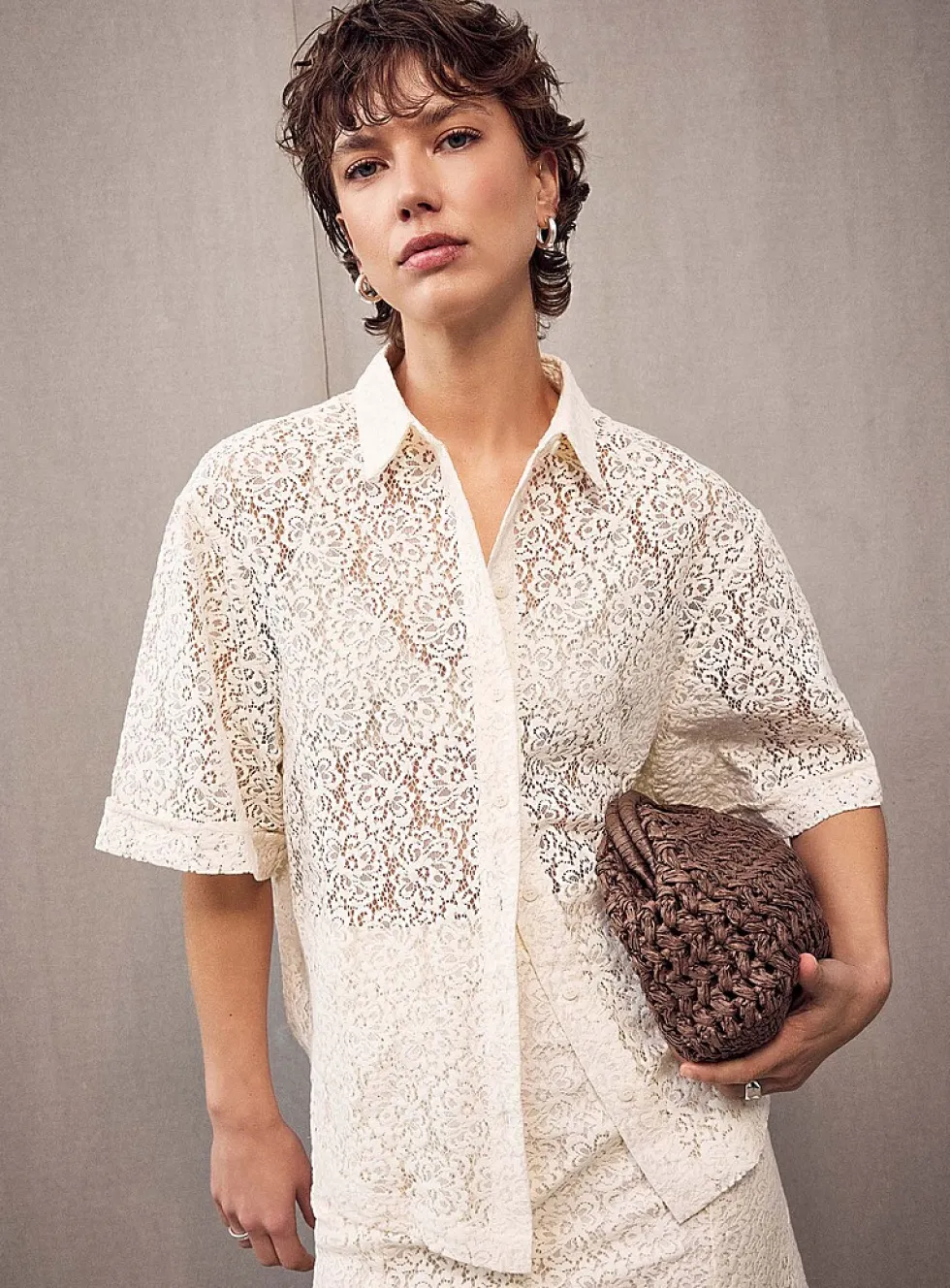 Boxy-fit lace shirt