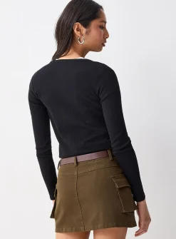 Brown belt cargo miniskirt