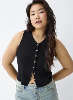Buttoned rib-knit vest