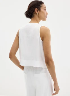 Button-front pure linen cami