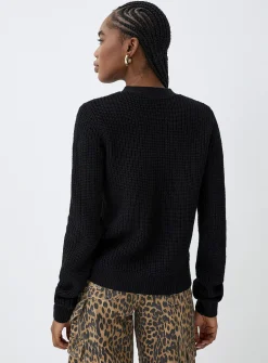 Button-up shaker-rib cropped cardigan