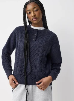 Cable-knit Henley sweater