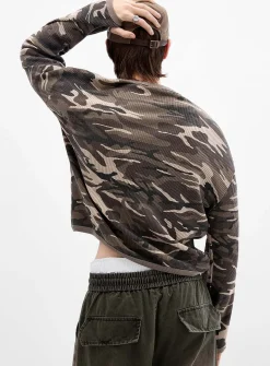 Camouflage waffled Henley T-shirt
