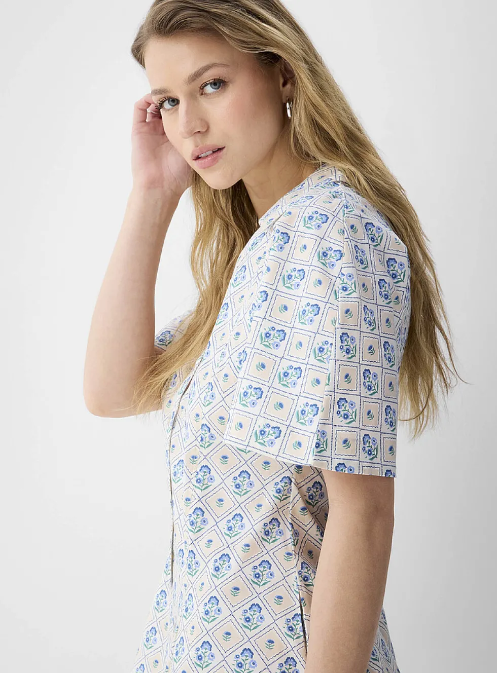 Cap sleeve poplin mini-shirtdress