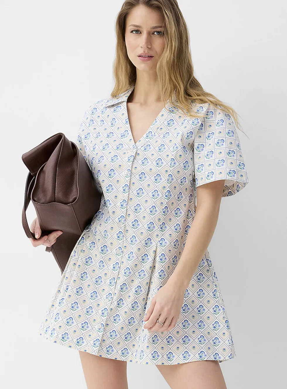 Cap sleeve poplin mini-shirtdress