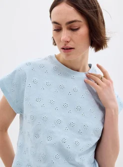 Cap-sleeve broderie anglaise organic cotton T-shirt