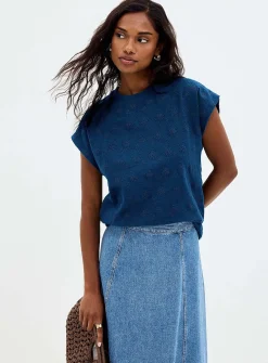 Cap-sleeve broderie anglaise organic cotton T-shirt