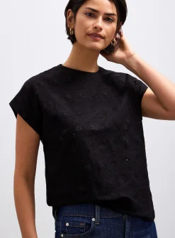 Cap-sleeve broderie anglaise organic cotton T-shirt