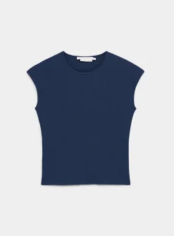Cap-sleeve fitted ribbed T-shirt