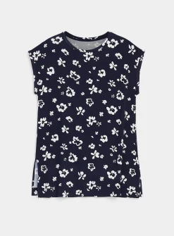 Cap-sleeve flowy printed tunic
