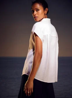 Cap-sleeve pure linen shirt