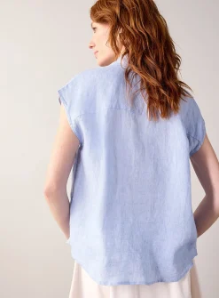 Cap-sleeve pure linen shirt