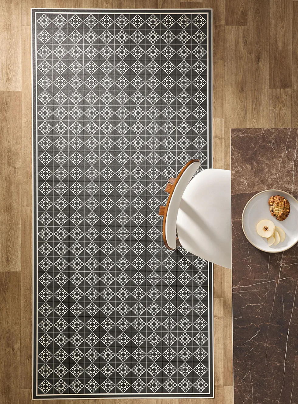 Charcoal tile pattern hallway vinyl mat