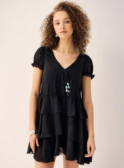 Charm cord tiered chiffon dress