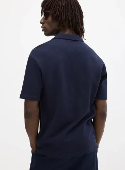 Chevron weft Johnny collar polo