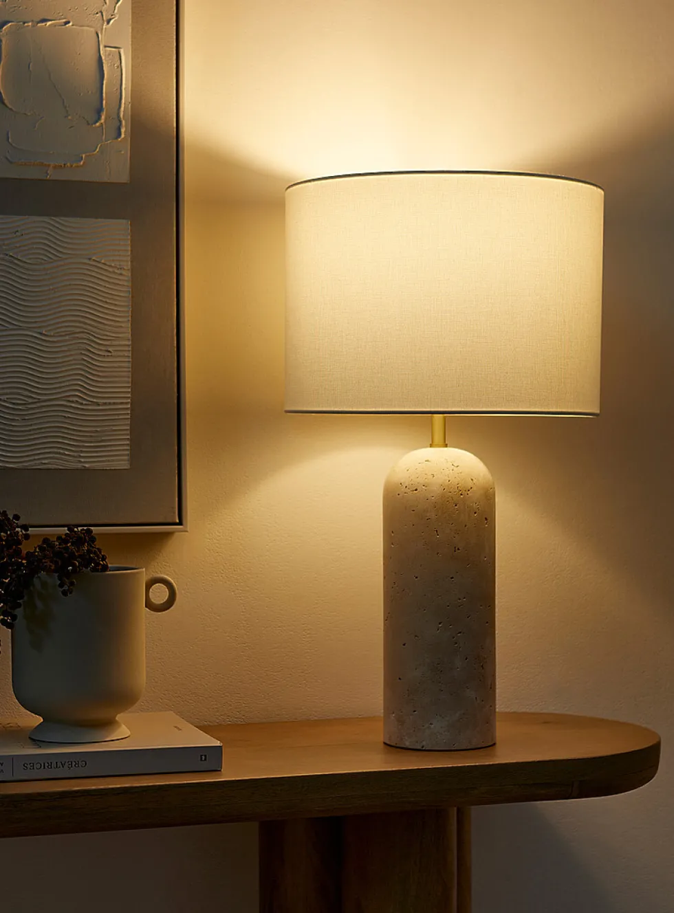 Classic travertine base table lamp