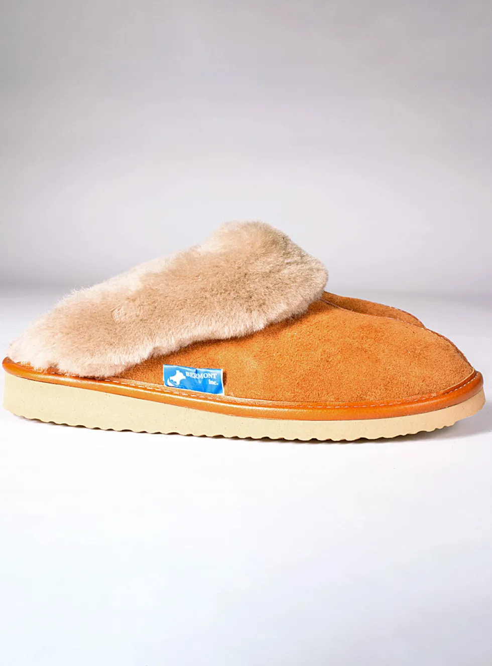 Collared sheepskin mule slippers with sole