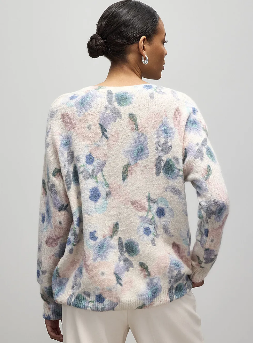 Colorful flower garden fuzzy knit sweater