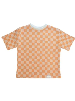 Colourful checkerboard terry loose T-shirt